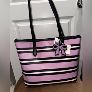 Kate Spade Black and Purple Striped Tote